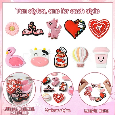 10Pcs 10 Styles Valentine's Day theme Food Grade Eco-Friendly Silicone Focal Beads SIL-YW0001-33-1