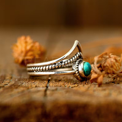Alloy and Synthetic Turquoise Finger Rings FS-WG19095-01-1