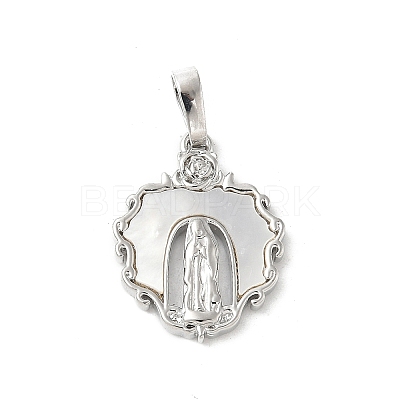 Brass Pave Natural White Shell Religion Pendants KK-S522-23P-A-1