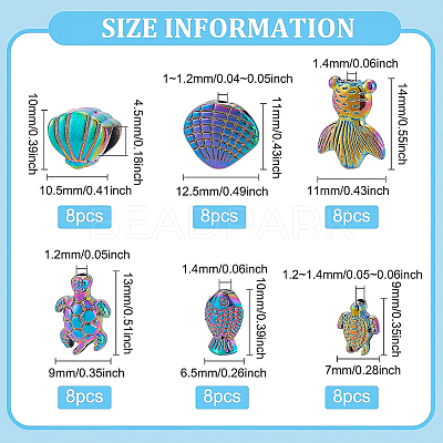 48Pcs 6 Style Rack Plating Rainbow Color Alloy Beads FIND-BC0002-75-1