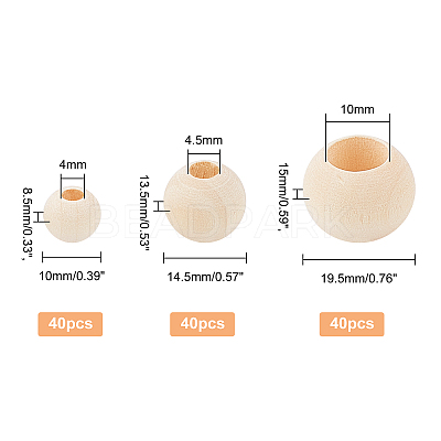 120Pcs 3 Style Natural Wood Beads WOOD-OC0001-92-1