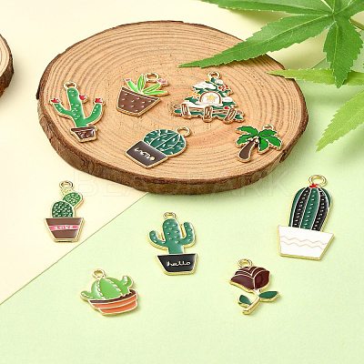 10Pcs 10 Styles Plant Alloy Enamel Pendants ENAM-YW0004-09-1
