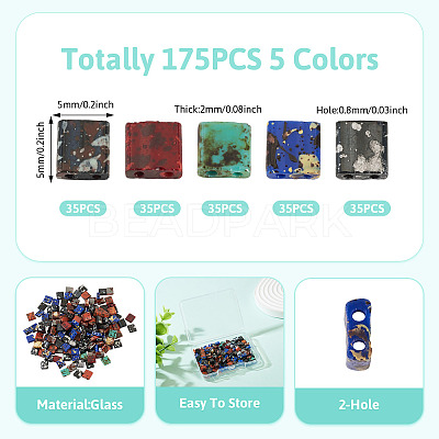 175Pcs 5 Colors 2-Hole Opaque Glass Seed Beads SEED-PJ0001-04A-1