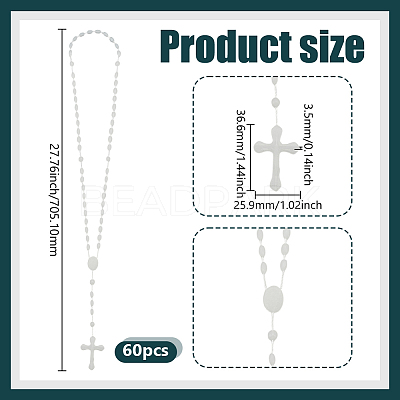 60Pcs Plastic Rosary Bead Necklaces NJEW-GO0001-10-1