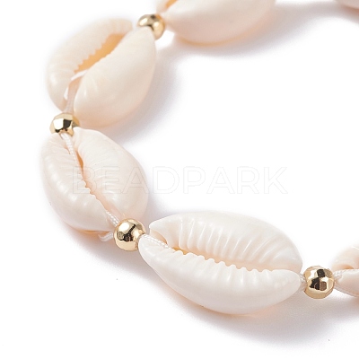 Natural Cowrie Shell Braided Bead Bracelet for Women BJEW-TA00044-01-1