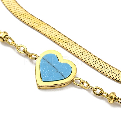 PVD Vacuum Plating 304 Stainless Steel Herringbone & Satellite Chains Double Layer Multi-strand Bracelet BJEW-Z016-07G-1