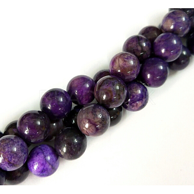 Natural Lepidolite/Purple Mica Stone Round Bead Strands G-L144-8mm-01-1