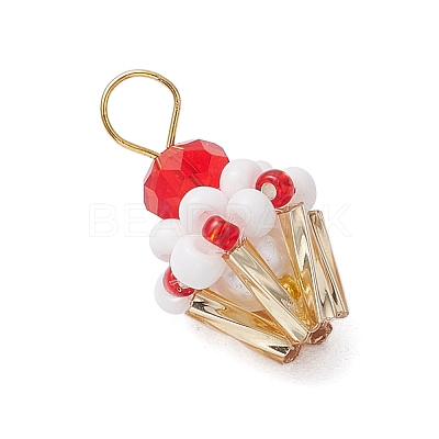 Glass Seed Beaded Cupcake Pendants PALLOY-MZ00581-01-1