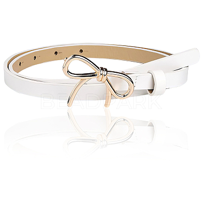 Alloy Bowknot PU Leather Chain Belts for Women AJEW-WH20019-67G-02-1