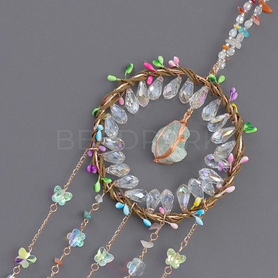 Natural Green Aventurine Nuggets Pendant Decorations HJEW-D302-12-1