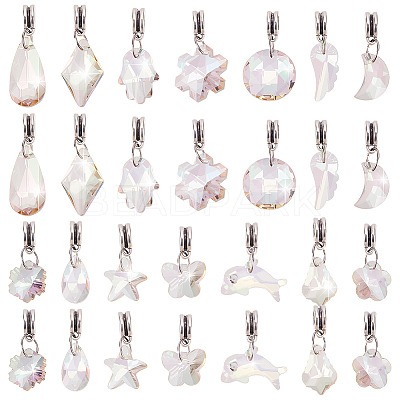 28Pcs 14 Style Glass European Dangle Charms PALLOY-WR00020-1