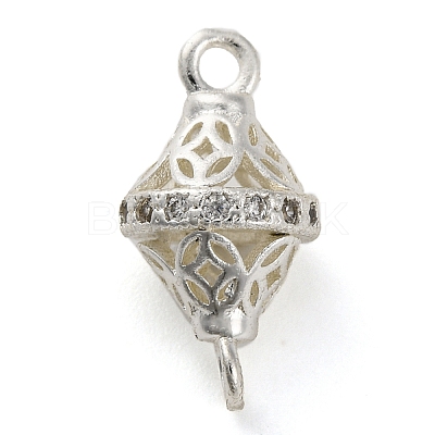 Brass Micro Pave Clear Cubic Zirconia Hollow Bicone Connector Charms KK-A230-05E-S-1