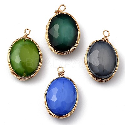 Pearl Luster Plated Glass Pendants PALLOY-JF00466-M-1