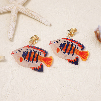 Ocean Acrylic & Alloy Dangle Earrings for Women WG27996-02-1