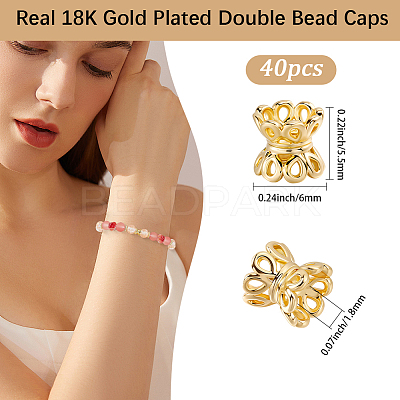 40Pcs Brass Double Bead Caps KK-BBC0022-79-1