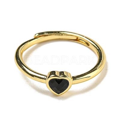 Heart Natural Dyed & Heated Black Agate Adjustable Rings RJEW-Q818-02G-05-1