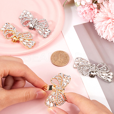 4Pcs 2 Colors Bowknot Alloy Rhinestone Shoe Decorations FIND-CP0002-27-1