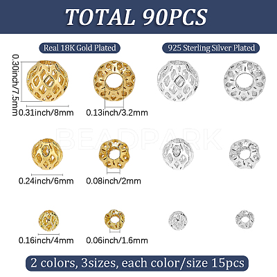 90Pcs 6 Styles Brass Hollow Beads KK-SC0007-93-1