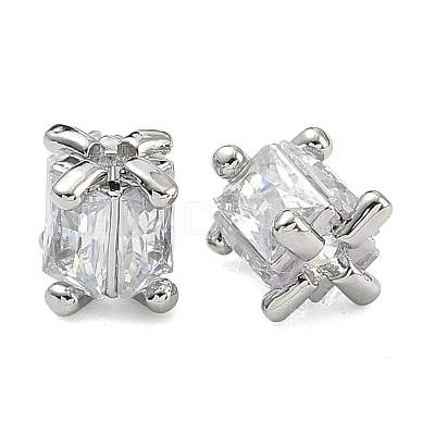 Brass Micro Pave Clear Cubic Zirconia Beads KK-D229-19P-1