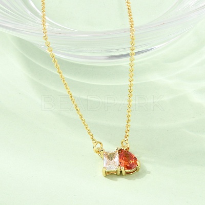 Brass Pave Cubic Zirconia Rectangle & Teardrop Pendant Cable Chain Necklaces KK-CBAB173-05G-03-1