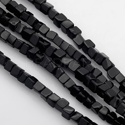 Cube Natural Black Stone Beads Strands G-P057-01-1