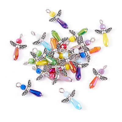 21Pcs Angel Glass Pendants PALLOY-TAC0129-1