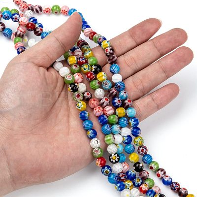 Handmade Millefiori Glass Lampwork Beads Strands X-LK14-1