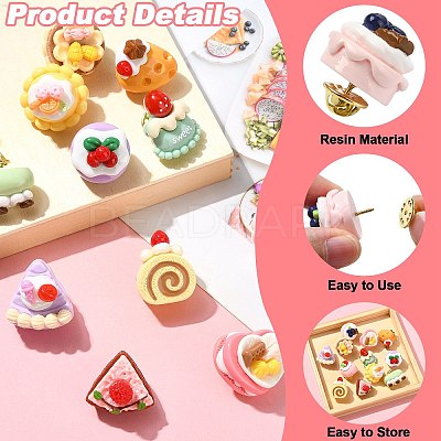 12Pcs 12 Styles Cute Fruit Cake Themed Resin Pins JEWB-CJ0003-11-1