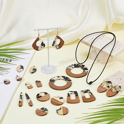 20Pcs 10 Styles Transparent Resin & Walnut Wood Big Pendants RESI-HS0001-01E-1