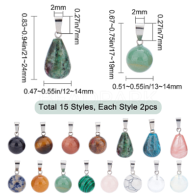 30Pcs 15 Colors Gemstone Pendants G-SC0001-42-1