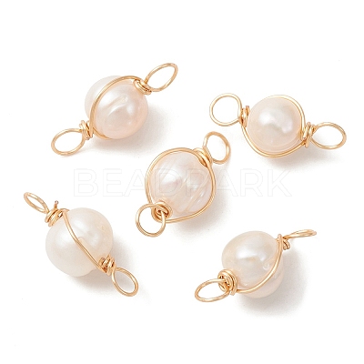 Natural Cultured Freshwater Pearl Connector Charms PALLOY-YW0001-39-1