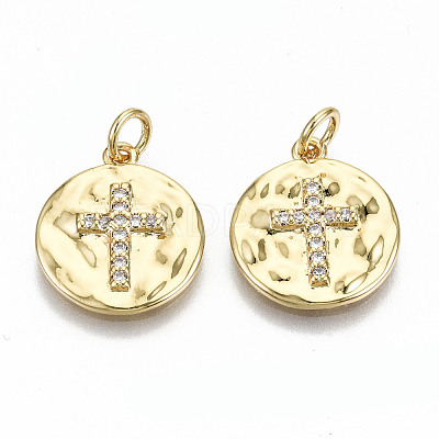 Hammered Brass Micro Pave Clear Cubic Zirconia Pendants ZIRC-S067-139-NF-1