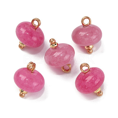 Natural White Jade Dyed Saucer Charms with Rack Plating Golden Tone Brass Bails KK-B103-17B-06-1