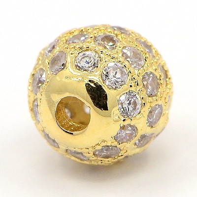 CZ Jewelry Brass Micro Pave Cubic Zirconia Round Beads ZIRC-M024-04-1