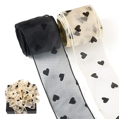 2 Rolls 2 Colors Polyester Heart Flocking Ribbon OCOR-TA0002-78-1