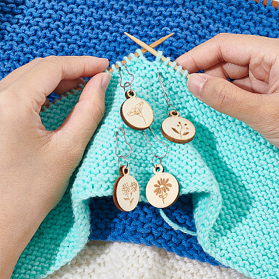Wooden with Alloy Locking Stitch Marker TOOL-WH0155-32-1