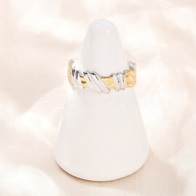304 Stainless Steel Double Color Cuff Rings RJEW-S635-01GP-13-1