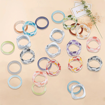 3 Styles Resin & Acrylic Finger Rings for Women RJEW-SC0001-23-1