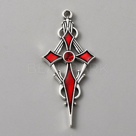 Siam Rhinestone Cross Pendant with Red Enamel ENAM-WH0001-06AS-04-1