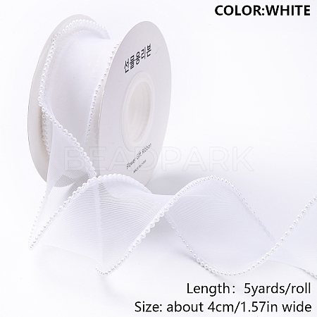 1Roll 5 Yards ABS Pearl Edged Mesh Ribbon for Bowknot Making OCOR-YW0001-13B-1