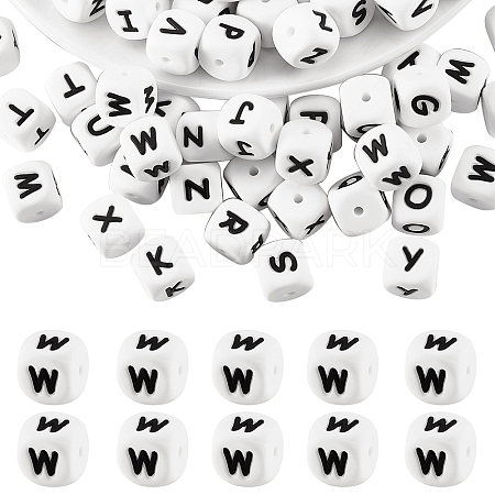 20Pcs White Cube Letter Silicone Beads 12x12x12mm Square Dice Alphabet Beads with 2mm Hole Spacer Loose Letter Beads for Bracelet Necklace Jewelry Making JX432W-1