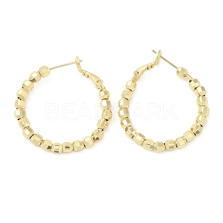 Brass Round Beaded Hoop Earrings EJEW-K248-11G-1