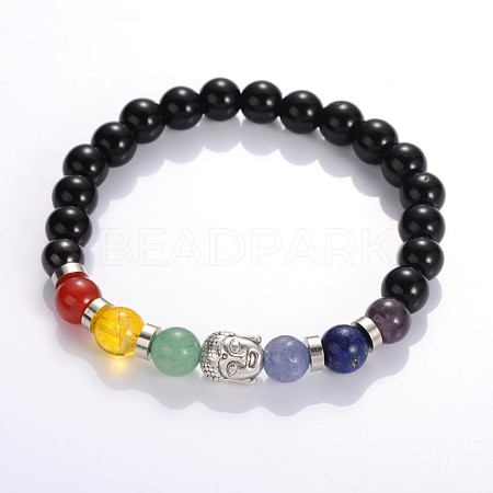 Buddha Head Gemstone Beaded Stretch Bracelets BJEW-JB01862-05-1