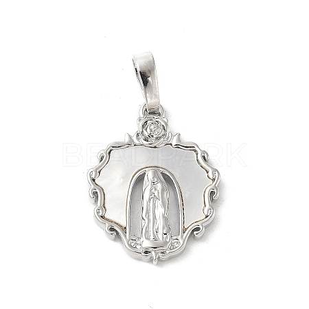 Brass Pave Natural White Shell Religion Pendants KK-S522-23P-A-1