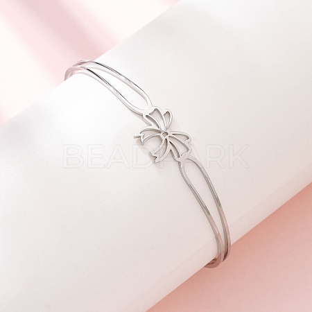 Bowknot 304 Stainless Steel & Rhinestone Cuff Bangles for Women BJEW-Z176-02P-1