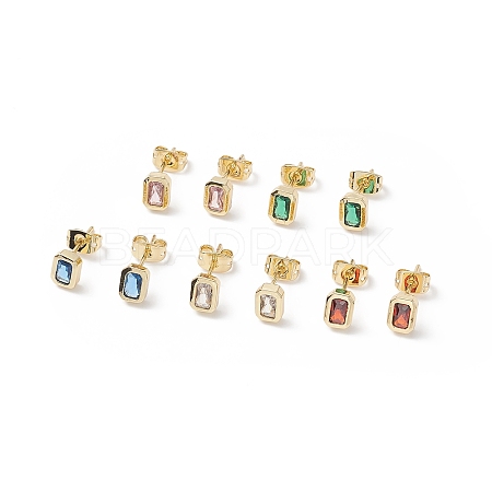 Cubic Zirconia Rectangle Stud Earrings EJEW-B014-23G-1