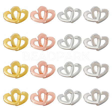 SUPERFINDINGS 16 Sets 4 Colors Brass Two Loops Heart Interlocking Clasps for DIY Jewelry KK-FH0004-13-1