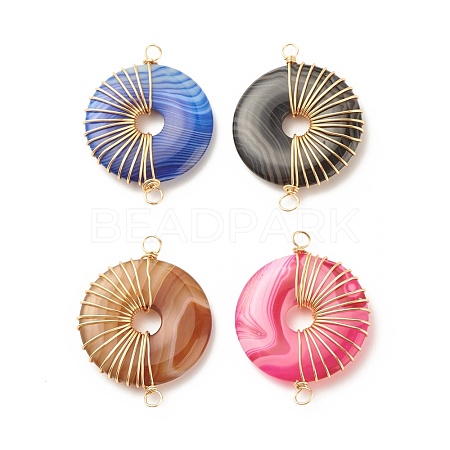 Natural Striped Agate Connector Charms PALLOY-JF01577-02-1