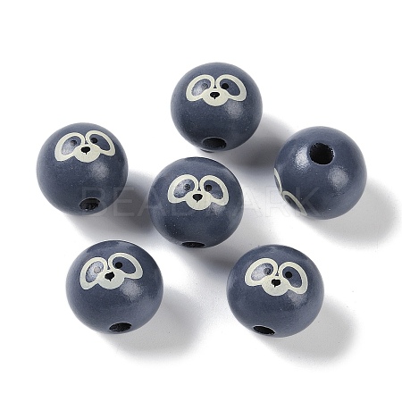 Animal Themes Printed Wood European Beads WOOD-M013-01G-1