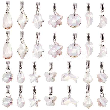 28Pcs 14 Style Glass European Dangle Charms PALLOY-WR00020-1